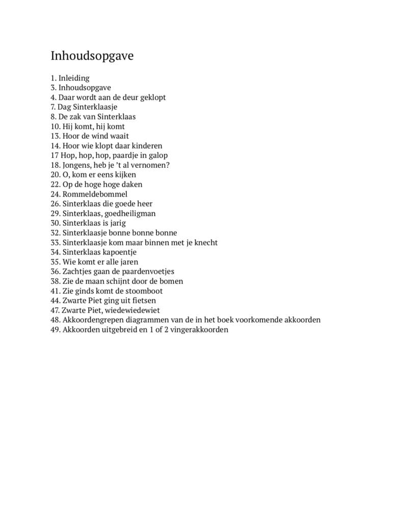 sinterklaas- en kerstliedjes voor de gitaar - sinterklaasliedjes inhoudsopgave