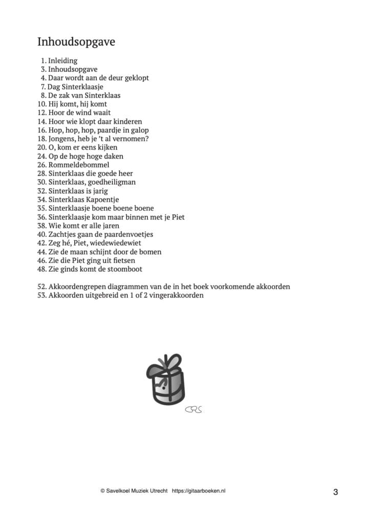 Inhoudsopgave sinterklaasliedjes voor de gitaar